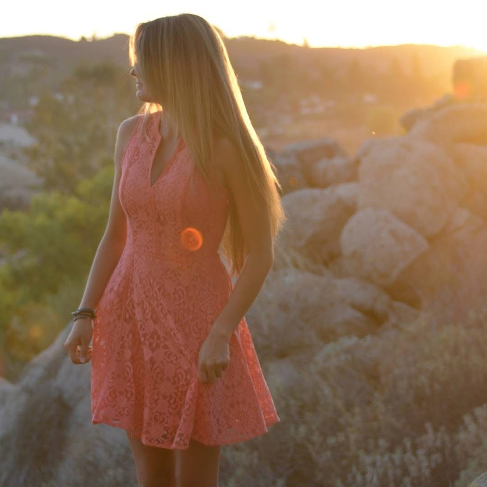 LC Lauren Conrad Coral Lace Sundress